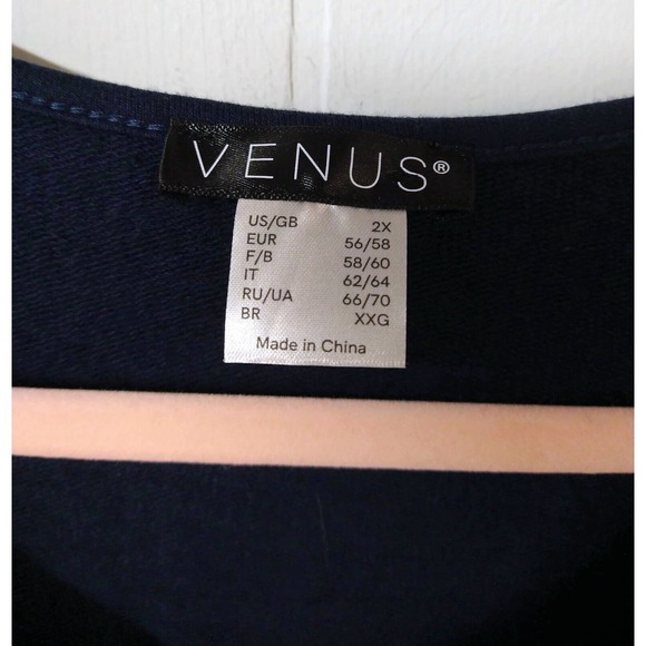 Venus WM 2X Dress Blue Front Zip Closure 2 Pocket Short Sleeve Drawstring Waist - Picture 2 of 5